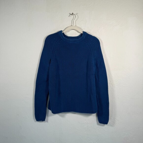Quince Sweaters - Quince Royal Blue Ribbed Tight Knit Raglan Sleeve Pullover Cotton Sweater Size M